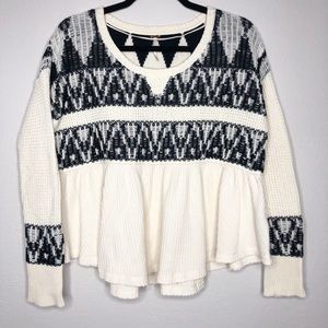 Free People White Black Peplum Sweater Thermal S